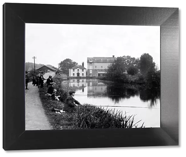 Fishing on the River Stort at Roydon Mill, 1925