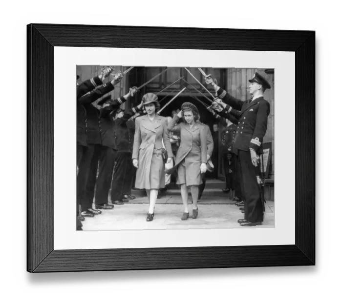 Framed Print : Princess Elizabeth and Princess Margaret attending a wedding in Westminster Abbey