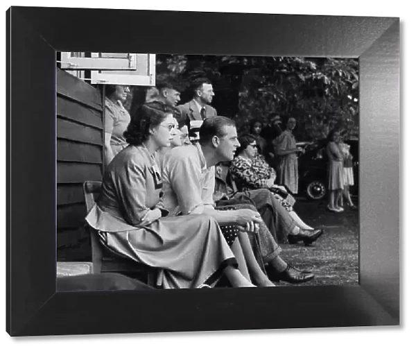 Princess Elizabeth and Prince Philip watching a cricket match at Windsor 1948