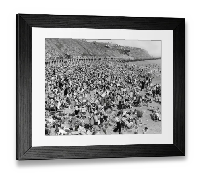 Framed Print : Crowds at Folkestone beach 1950s Framed Print : Crowds at Folkestone beach 1950s