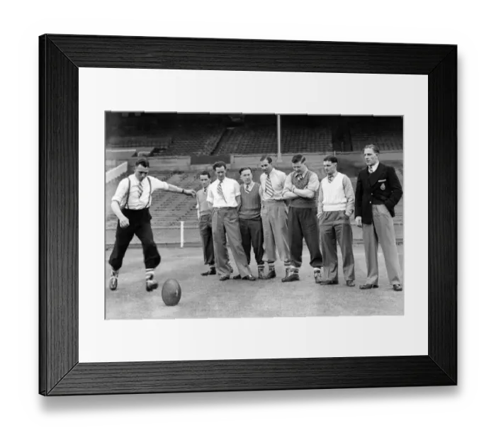 Framed Print : Halifax players visit Wembley ahead of their Rugby League cup final 1949 Framed Print : Halifax players visit Wembley ahead of their Rugby League cup final 1949