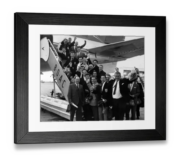 Framed Print : Wakefield Trinity Rugby League club wave goodbye at London Airport before flying to South Africa 1962 Framed Print : Wakefield Trinity Rugby League club wave goodbye at London Airport before flying to South Africa 1962