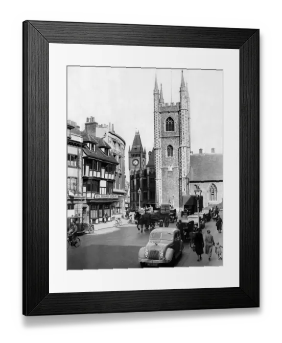 Framed Print : Reading, Berkshire 1935, showing the Church of St Lawrence with the Town Hall and Clock Tower in the background Framed Print : Reading, Berkshire 1935, showing the Church of St Lawrence with the Town Hall and Clock Tower in the background