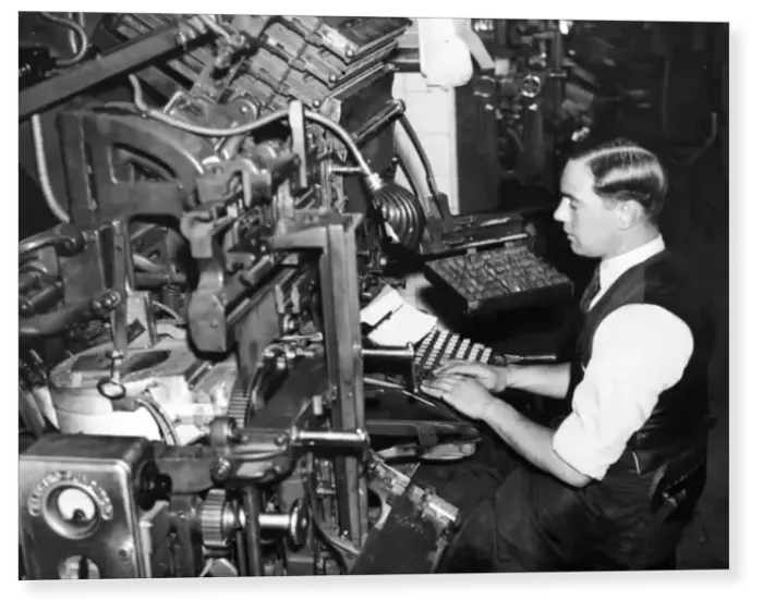 Print : A newspaper compositor at work Print : A newspaper compositor at work