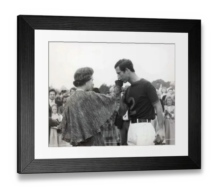 Framed Print : Prince Charles kisses the Queens hand at a polo match 1984 Framed Print : Prince Charles kisses the Queens hand at a polo match 1984