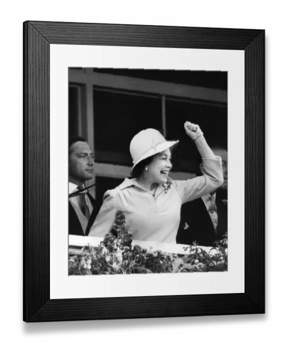 Framed Print : Queen Elizabeth II celebrates a win at the Derby Framed Print : Queen Elizabeth II celebrates a win at the Derby