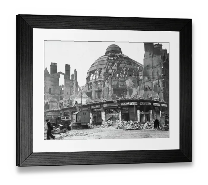 Framed Print : The damaged dome of the Victoria building in Manchester 1940