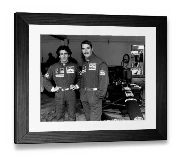 Framed Print : Racing Drivers Alain Prost and Nigel Mansell in the Ferrari Pit Framed Print : Racing Drivers Alain Prost and Nigel Mansell in the Ferrari Pit