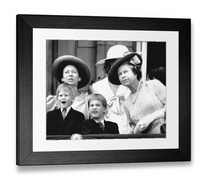 Framed Print : Queen Elizabeth II, Princess Margaret, Prince William and Prince Harry Framed Print : Queen Elizabeth II, Princess Margaret, Prince William and Prince Harry