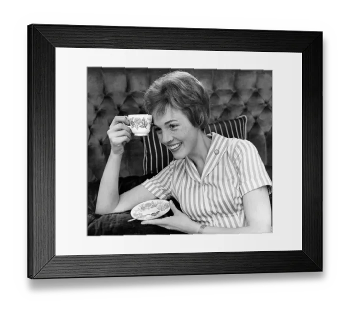 Framed Print : Julie Andrews with a cup of tea, 1960