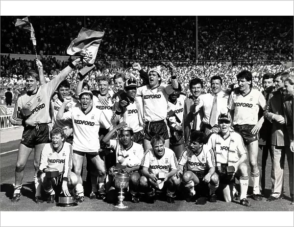 Luton town players celebrate their win in the Littlewoods Cup final 1988