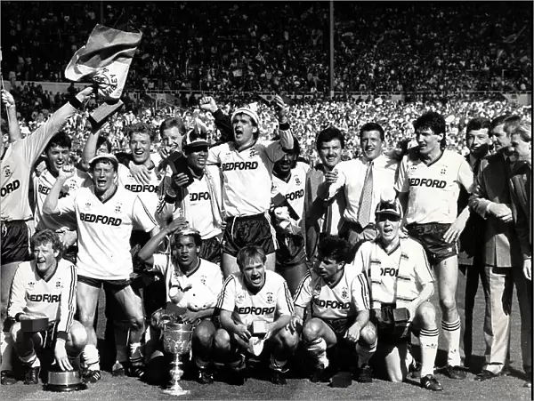 Luton town players celebrate their win in the Littlewoods Cup final 1988