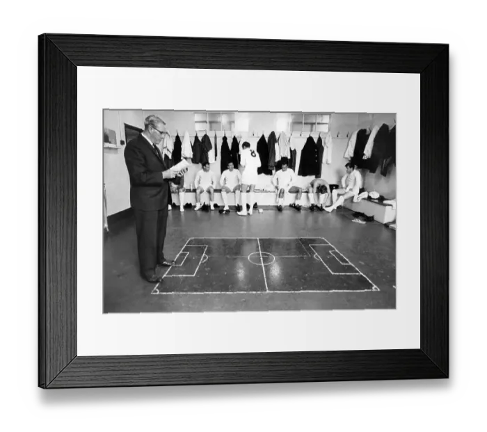 Framed Print : Luton Town FC manager George Martin with players in the dressing room 1966 Framed Print : Luton Town FC manager George Martin with players in the dressing room 1966