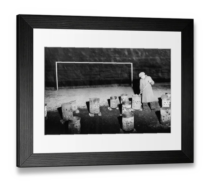 Framed Print : Braziers burning on the pitch at Burnden Park home of Bolton Wanderers 1938 Framed Print : Braziers burning on the pitch at Burnden Park home of Bolton Wanderers 1938