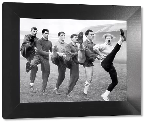 Millwall players training with a ballet dancer 1964