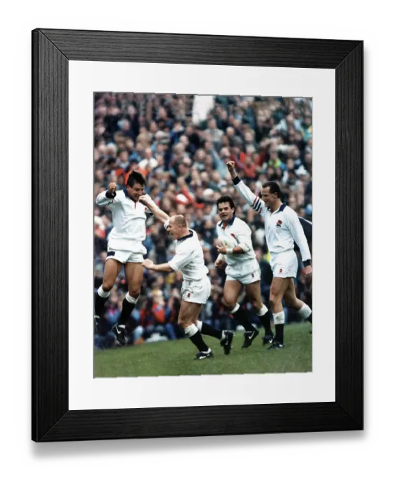 Framed Print : Rob Andrew, Richard Hill, Will Carling and Jonathan Webb celebrate victory over Scotland Rugby World Cup 1991 Semi Final Framed Print : Rob Andrew, Richard Hill, Will Carling and Jonathan Webb celebrate victory over Scotland Rugby World Cup 1991 Semi Final
