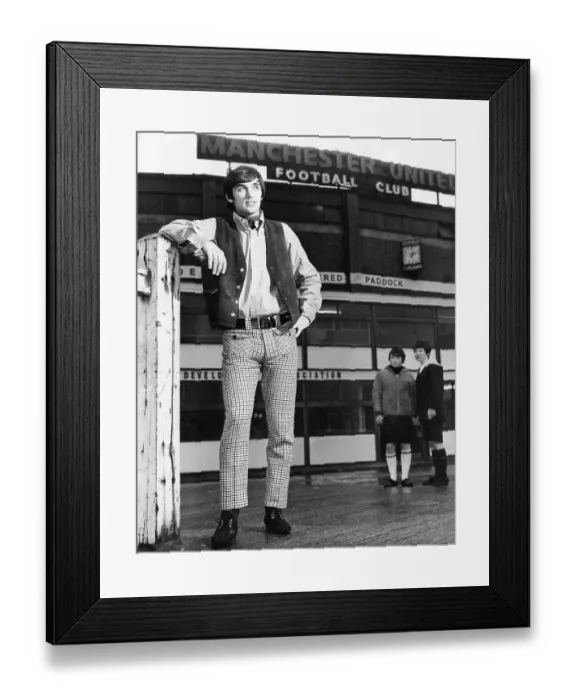 Framed Print : Footballer George Best modelling menswear in 1965 Framed Print : Footballer George Best modelling menswear in 1965
