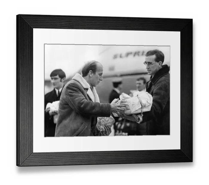 Framed Print : Bobby Charlton with a fan in 1968 Framed Print : Bobby Charlton with a fan in 1968