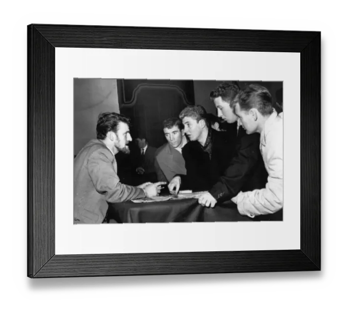 Framed Print : Jimmy Hill, chairman of the footballers union, the P. F. A. talking with Aston Villa players Framed Print : Jimmy Hill, chairman of the footballers union, the P. F. A. talking with Aston Villa players