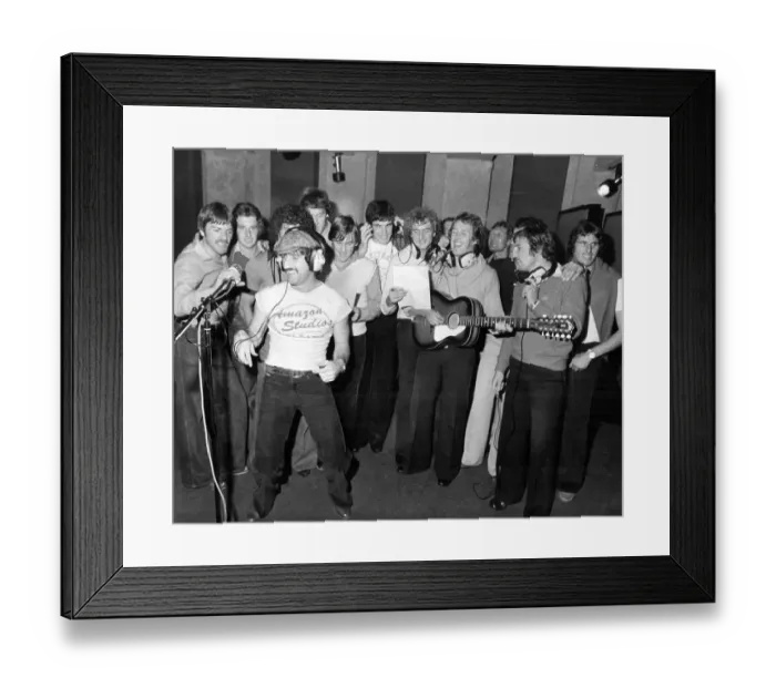 Framed Print : Players from Liverpool FC at recording session, in 1978 Framed Print : Players from Liverpool FC at recording session, in 1978