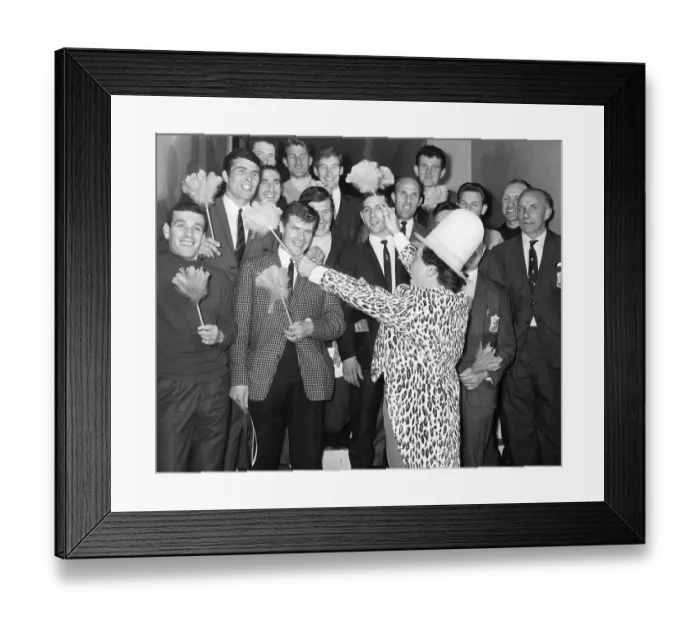 Framed Print : Comedian Ken Dodd meets the Liverpool football team at the London Palladium 1965 Framed Print : Comedian Ken Dodd meets the Liverpool football team at the London Palladium 1965
