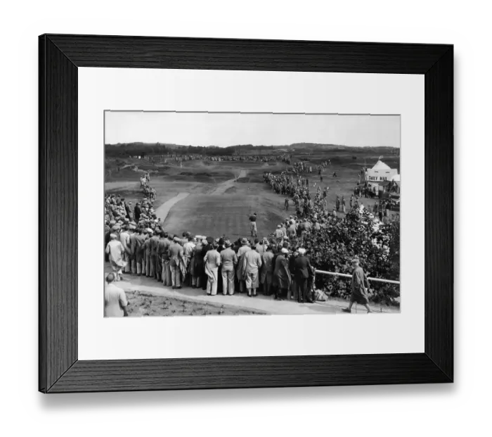 Framed Print : Golfer Henry Cotton driving off 1st tee at Southport and Ainsdale golf course in 1937 Framed Print : Golfer Henry Cotton driving off 1st tee at Southport and Ainsdale golf course in 1937