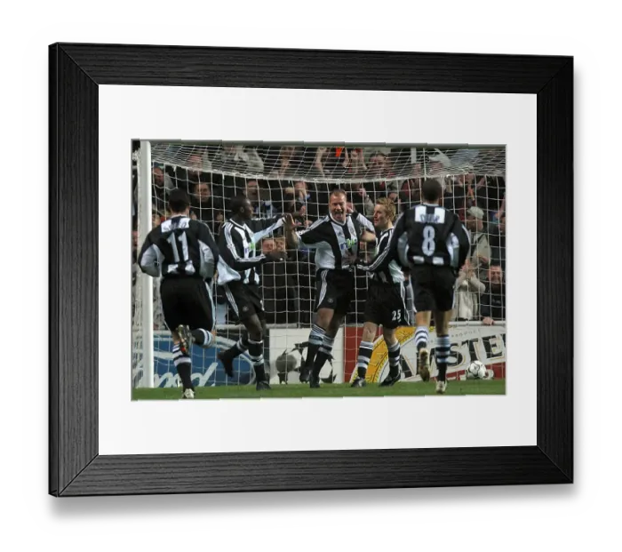 Framed Print : Alan Shearer celebrates his first goal in EuropeanChampions League 2003 Framed Print : Alan Shearer celebrates his first goal in EuropeanChampions League 2003