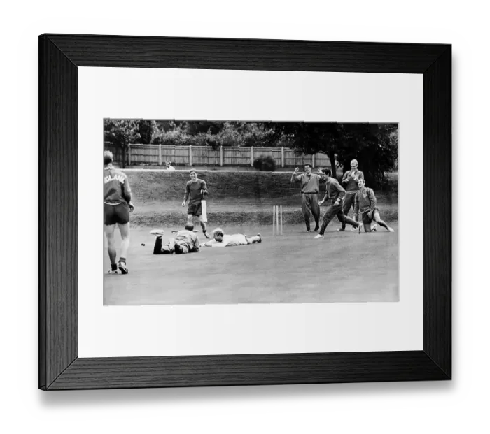 Framed Print : England's footballers enjoy a game of cricket at their Roehampton training ground prior to their World Cup match against Mexico 1966 Framed Print : England's footballers enjoy a game of cricket at their Roehampton training ground prior to their World Cup match against Mexico 1966