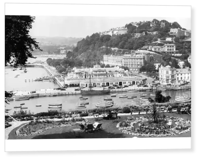 Print : Torquay Inner Harbour with the Pavilion and Waldon Hill 1936 Print : Torquay Inner Harbour with the Pavilion and Waldon Hill 1936