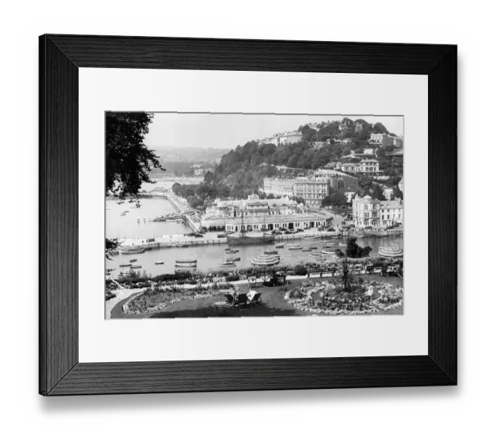 Framed Print : Torquay Inner Harbour with the Pavilion and Waldon Hill 1936