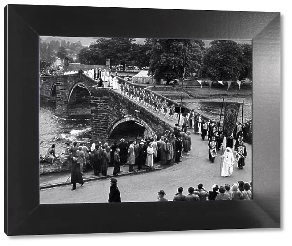 Llanwrst, Wales, Bardic procession crossing the bridge after the Gorsedd ceremony at the Eisteddfod