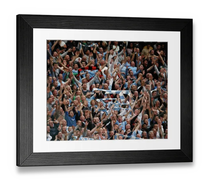 Framed Print : Man city fans celebrate 1-6 win at Old Trafford 2011 Framed Print : Man city fans celebrate 1-6 win at Old Trafford 2011