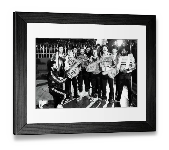 Framed Print : Brighton & Hove Albion players at the launch of their FA Cup final record 1983