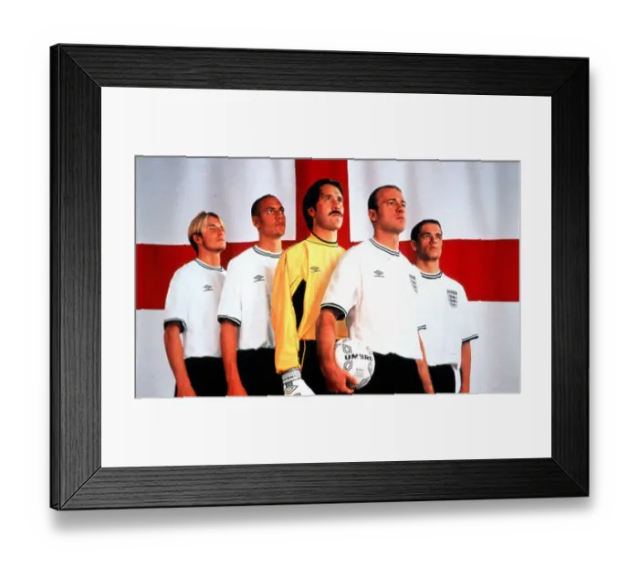 Framed Print : England kit launch 1999 David Beckham, Rio Ferdinand, David Seaman, Alan Shearer and Michael Owen Framed Print : England kit launch 1999 David Beckham, Rio Ferdinand, David Seaman, Alan Shearer and Michael Owen
