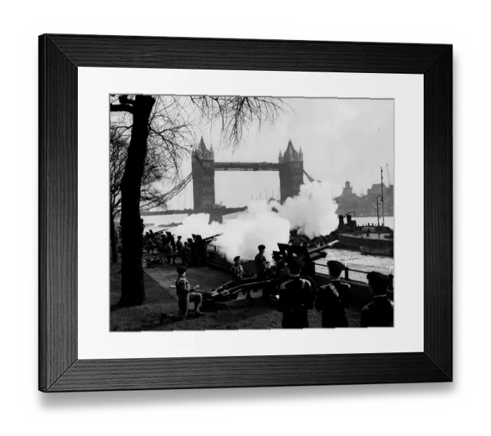 Framed Print : Tower Bridge The Honourable Artillery Company fire a salute for the Death of King George VI Framed Print : Tower Bridge The Honourable Artillery Company fire a salute for the Death of King George VI