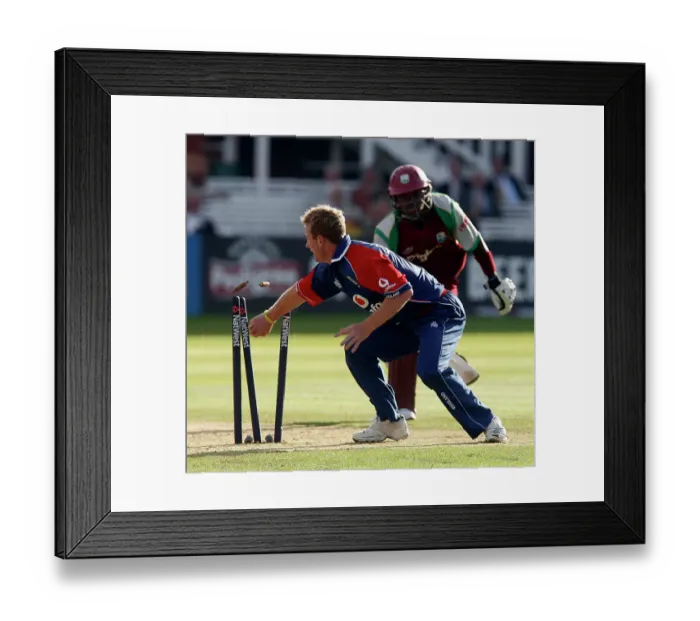 Framed Print : Fidel Edwards is run out by England's Paul Collingwood Framed Print : Fidel Edwards is run out by England's Paul Collingwood
