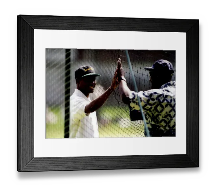 Framed Print : Two West Indian legends, Brian Lara and Viv Richards, in the Lord's nets in 1995 Framed Print : Two West Indian legends, Brian Lara and Viv Richards, in the Lord's nets in 1995