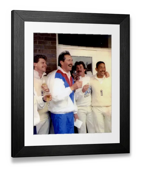 Framed Print : England celebrate their 115-run victory over West Indies in the 1991 first Test at Headingley Framed Print : England celebrate their 115-run victory over West Indies in the 1991 first Test at Headingley