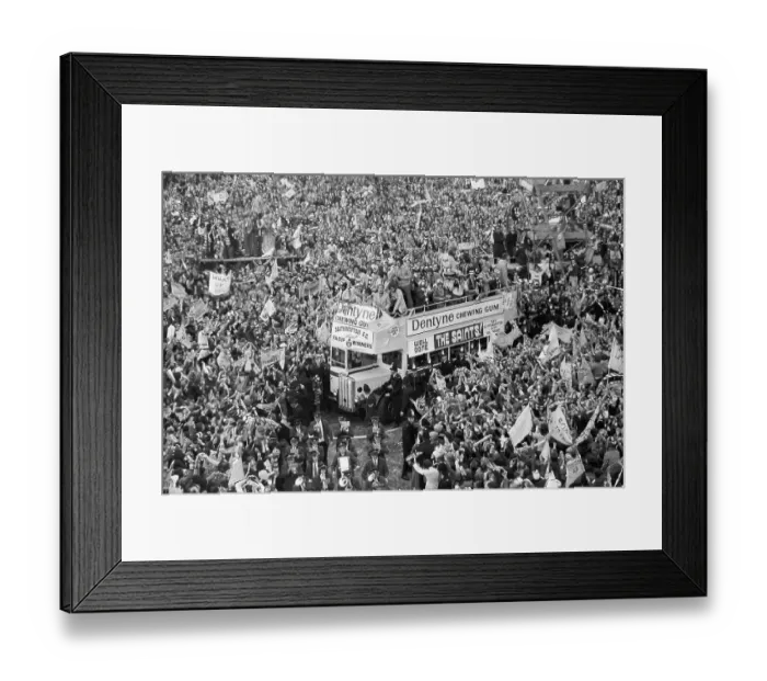 Framed Print : Southampton players travel through the streets of their home city in a victory parade after winning the FA Cup in 1976 Framed Print : Southampton players travel through the streets of their home city in a victory parade after winning the FA Cup in 1976