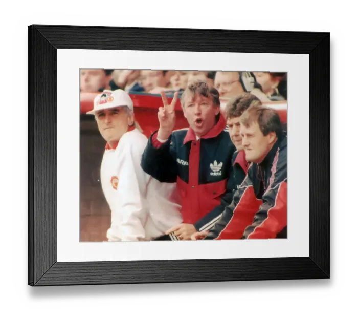 Framed Print : Alex Ferguson, Manchester United football manager, urges a last ditch effort at Anfield Framed Print : Alex Ferguson, Manchester United football manager, urges a last ditch effort at Anfield