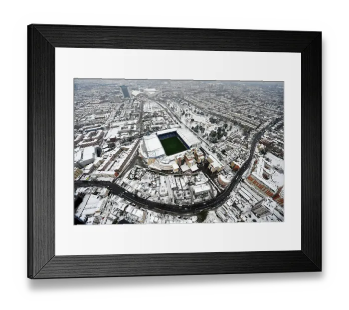 Framed Print : A snow covered Stamford bridge from the air Framed Print : A snow covered Stamford bridge from the air