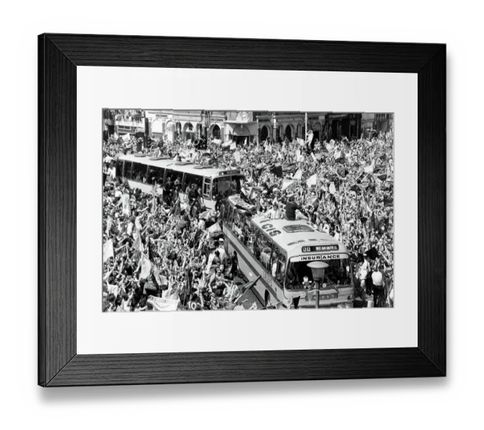 Framed Print : Victorious West Ham team on the bus with the FA Cup at East Ham town hall 1980