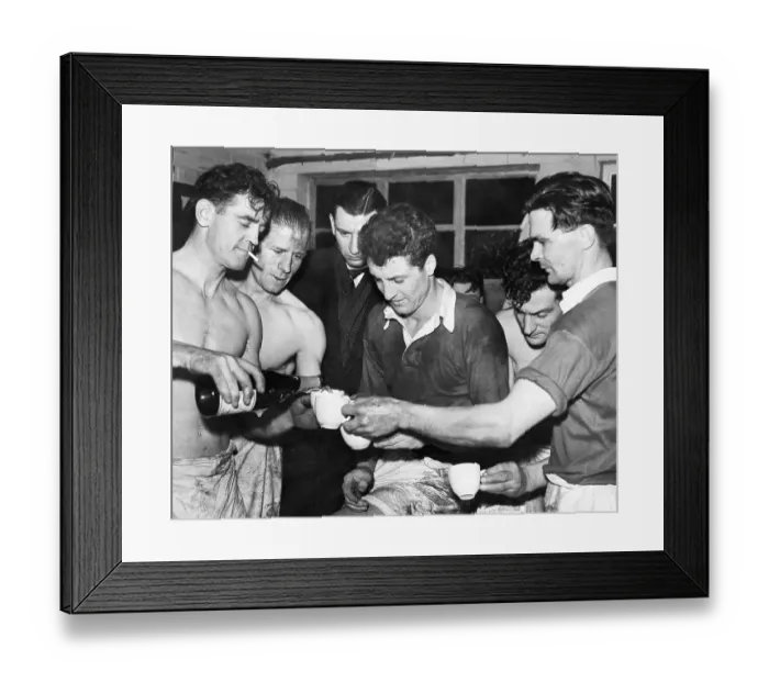 Framed Print : Bedford's Desmond Quinn pours champagne after the FA Cup 3rd round replay match which pushed Arsenal all the way Framed Print : Bedford's Desmond Quinn pours champagne after the FA Cup 3rd round replay match which pushed Arsenal all the way