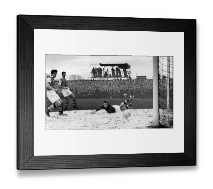 Framed Print : Jack Kelsey sprawled in the sawdust watches the ball enter the net for Bedford's only goal scored by Harry Yates, behind Charlton on the left Framed Print : Jack Kelsey sprawled in the sawdust watches the ball enter the net for Bedford's only goal scored by Harry Yates, behind Charlton on the left