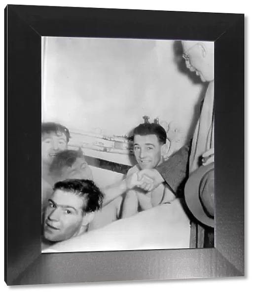Torquay players relax in the bath after the game Leeds United v Torquay (2-2) - FA Cup 3rd round 1955-56