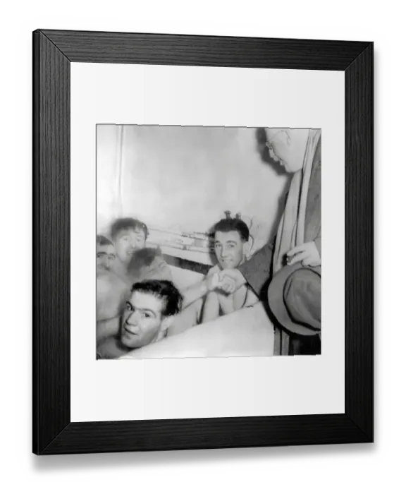 Framed Print : Torquay players relax in the bath after the game Leeds United v Torquay (2-2) - FA Cup 3rd round 1955-56 Framed Print : Torquay players relax in the bath after the game Leeds United v Torquay (2-2) - FA Cup 3rd round 1955-56