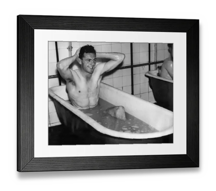 Framed Print : Eddie McMorran, Manchester City footballer taking a bath after training Framed Print : Eddie McMorran, Manchester City footballer taking a bath after training