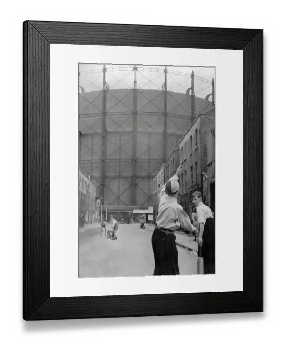 Framed Print : Young boys playing cricket in a street near the Oval cricket ground Framed Print : Young boys playing cricket in a street near the Oval cricket ground