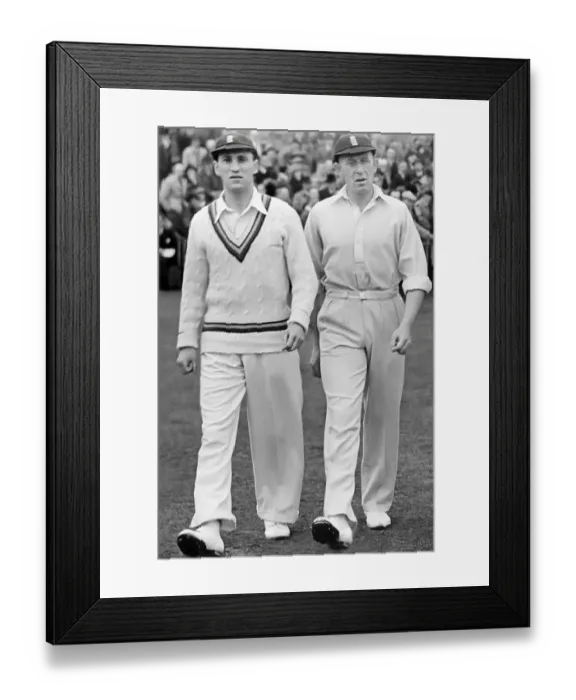 Framed Print : Sir Len Hutton with Dick Pollard at Old Trafford during test match against India Framed Print : Sir Len Hutton with Dick Pollard at Old Trafford during test match against India