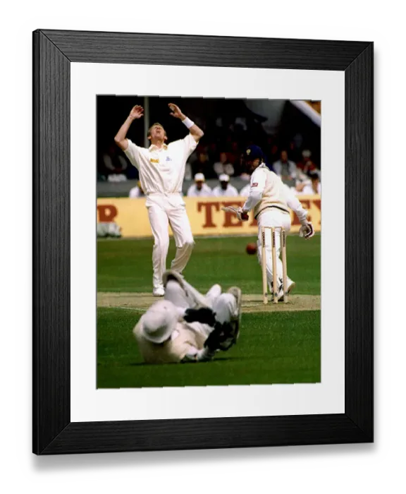 Framed Print : Dominic Cork can't bear to watch as Jack Russell miss fields ball played from Sachin Tendulkar of India Framed Print : Dominic Cork can't bear to watch as Jack Russell miss fields ball played from Sachin Tendulkar of India